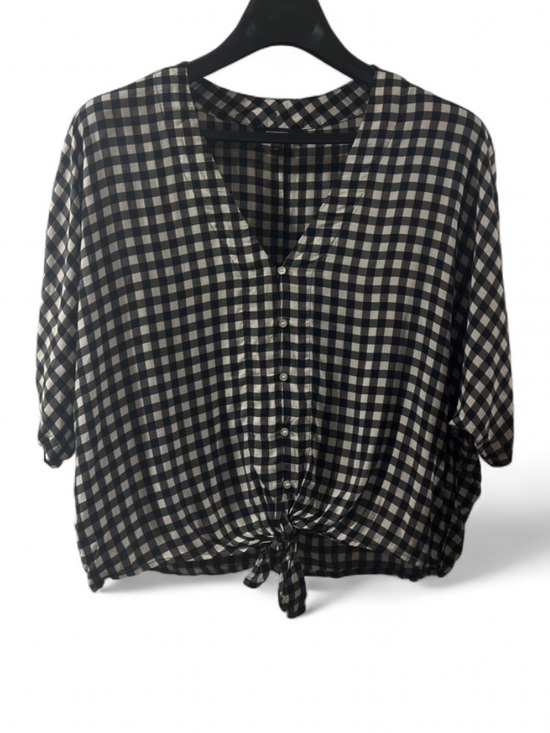 Express Tops - Express Black/White Gingham Flowy Button Shirt with Tie-Front Blouse Size Small